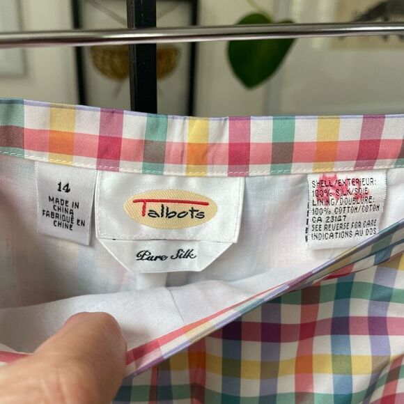 Talbots 100% Silk Ankle Crop Colorful Plaid Pants 14 - Picture 4 of 5